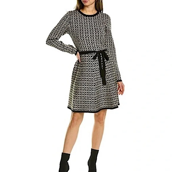 Max Studio Dresses & Skirts - Max Studio Long Sleeve Fit & Flare Geometric Sweater Midi Dress, Size L, NWT
